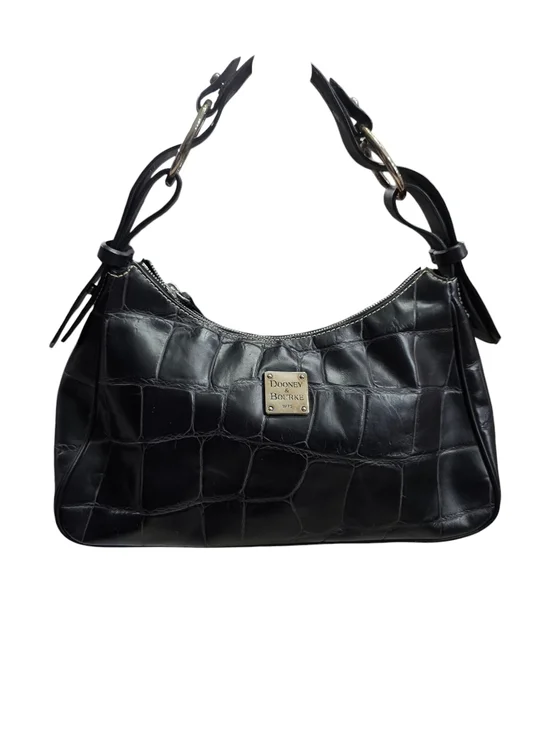 #142 VINTAGE HARRISON Dooney & Bourke Black Croc-Embossed Shoulder Bag - Picture 1 of 9